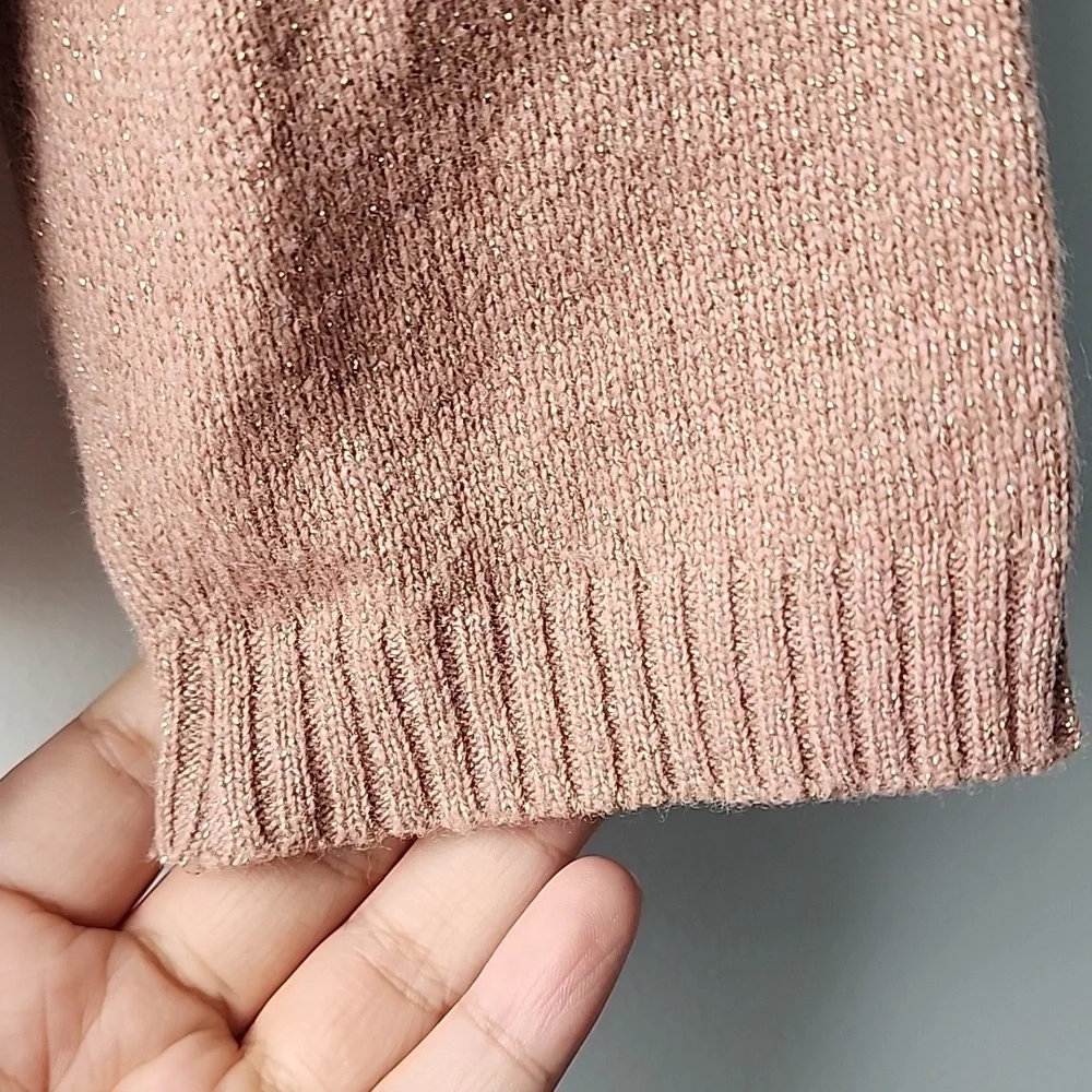 Marani Metallic Oversized Knit Wool Blend Sweater with Enamel Necklace Detail - Picture 3 of 10